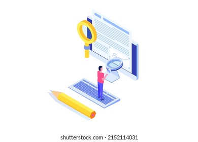 Digital signature isometric, Electronic Smart contract. Vector illustration