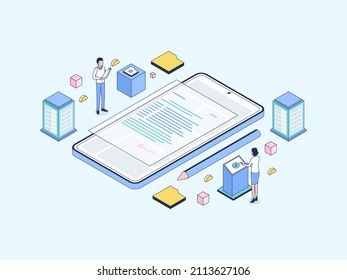 Digital Signature Isometric Illustration Lineal Color. Suitable for Mobile App, Website, Banner, Diagrams, Infographics, and Other Graphic Assets.