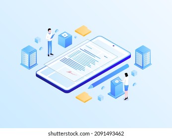 Digital Signature Isometric Light Gradient Illustration. Suitable for Mobile App, Website, Banner, Diagrams, Infographics, and Other Graphic Assets.