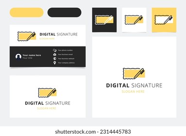 Digital Signature Logo Design mit bearbeitbarem Slogan. Branding-Buch- und Visitenkartenvorlage.