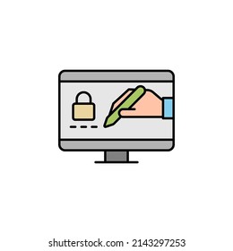 digital signature, monitor line icon. Elements of finance illustration icon. Premium quality graphic design icon. Can be used for web, logo, mobile app, UI, UX