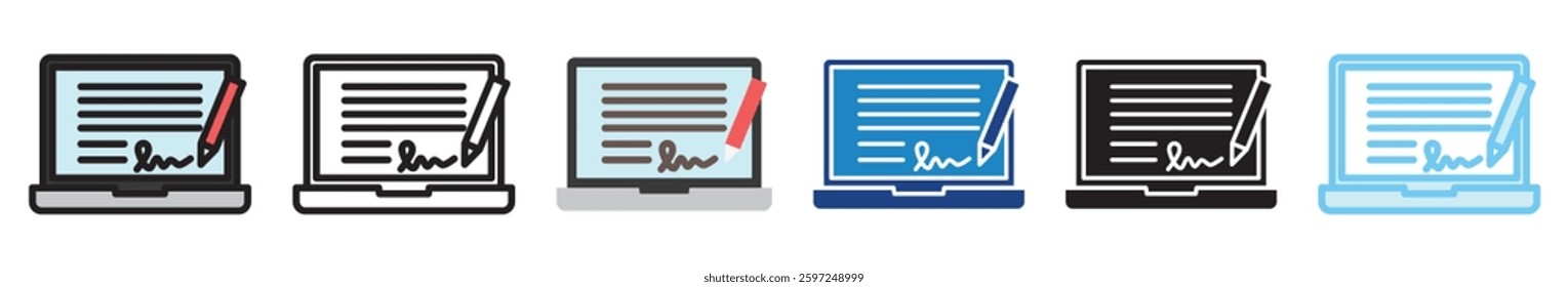 Digital Signature multi style, mini illustration icon set. outline, flat, glyph, line color, UI, UX, app and web, digital or print. related to business, finance, financial technology.