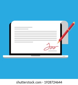 Digital Signature On The Laptop Screen Concept Illustration Flat Design Vector Eps10, Graphic Element For Infographic, Social Media, Etc