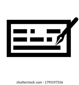 Digital signature outline vector icon. Cheque book element. Document sign. Office symbol. Financial agreement. Contract symbol. Flat simple line design illustration.