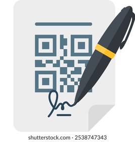 Digital Signature: Secure Document Signing with Pen and Digital Code Icon