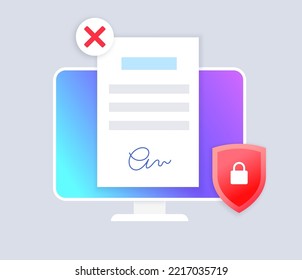 Digital signature. Signing document procedure online. Electronic technology in business, financial and law. Protection of personal information. Accept terms and conditions, license vector illustration