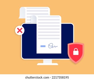 Digital signature. Signing document procedure online. Electronic technology in business, financial and law. Protection of personal information. Accept terms and conditions, license vector illustration