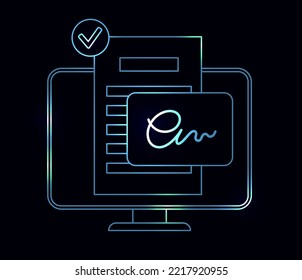 Digital signature. Signing document procedure online. Electronic technology in business, financial and law. Protection of personal information. Accept terms and conditions, license vector illustration