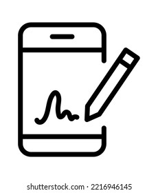 Digital signature with stylus pen and mobile phone flat vector icon for apps and websites.