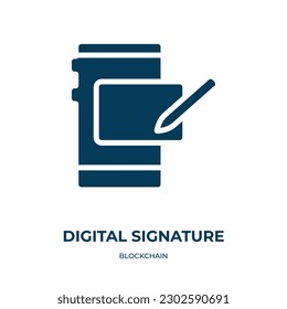 icono de vector de firma digital. firma digital, firma, íconos rellenos digitales del concepto de cadena de bloques planos. Icono de glifo negro aislado, elemento de símbolo de ilustración vectorial para diseño web y móvil 