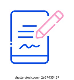 Digital Signature Vector for Online Document Approval. E-sign technology illustration, remote agreement process, paperless office concept.