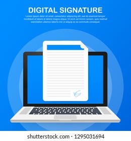 Digital signature. Web isometric contract signature infographic concept. Vector stock illustration.