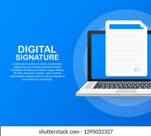 Digital signature. Web isometric contract signature infographic concept. Vector stock illustration.