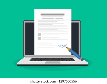 Digital signature. Web isometric contract signature infographic concept. Vector stock illustration.