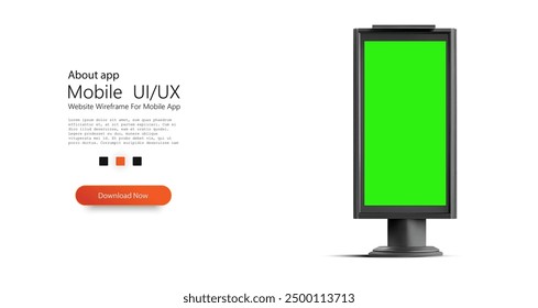 Digital signboard with a green screen standing on a white background, ready for custom content insertion perfect for advertising and display purposes. Vector illustration