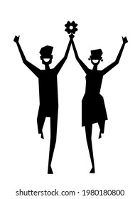 digital silhouette of a cheerful happy couple