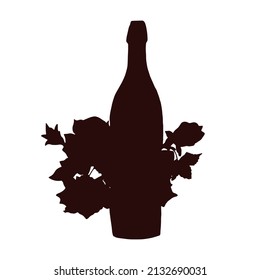 Digital silhouette of wine bottle and roses