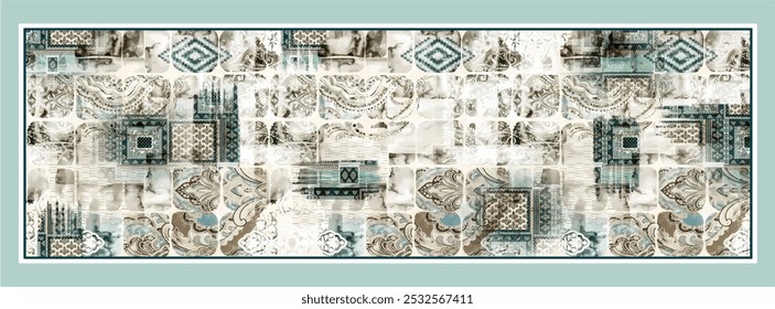 digital silk scarf design with seamless textile pattern