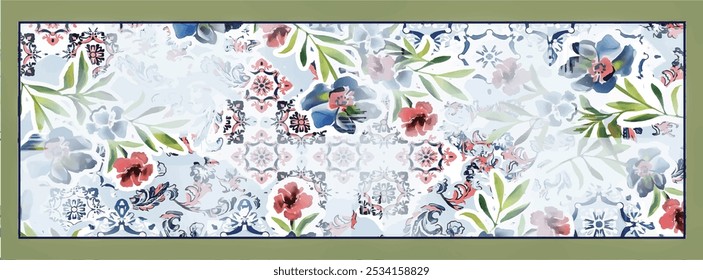 digital silk scarf design with seamless textile pattern