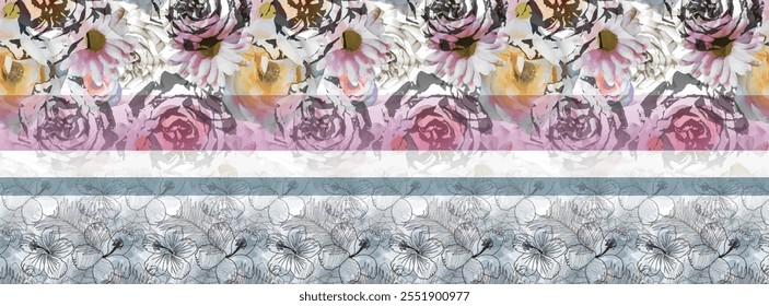 digital silk scarf design with seamless textile pattern