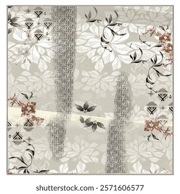 digital silk scarf design with seamless textile pattern