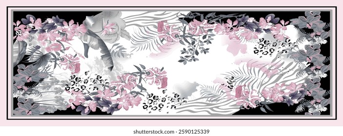 digital silk scarf design with seamless textile pattern