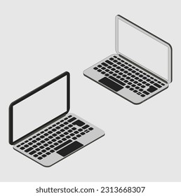 Digital silver and black laptops on white background