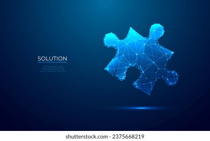 Digital single puzzle. Technology light jigsaw piece on blue background. Low poly wireframe vector illustration in futuristic hologram style. Abstract business solution metaphor. Monochrome blue 