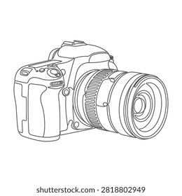 A digital single-lens reflex camera with a large lens attached