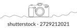 Digital single-lens reflex camera in one line art style. Drawing of a professional photocamera with editable black stroke. Vector illustration.