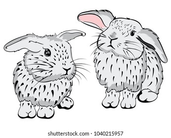 Digital sketch of a cute cartoon bunny, illustration.