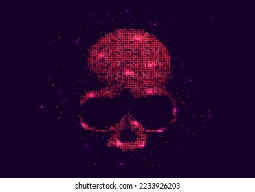 Digital skull constructed with programming code. Danger internet virus, hacked system or cyber attack. Vector illustration.
