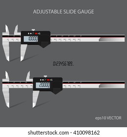 Digital slide gauge vector illustration. Adjustable values by slider. All digits included. Engineering tool.