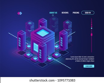 Digital smart city concept, big data transmission and processing, data center warehouse, data science, server room isometric vector dark ultra violet neon Digital smart city concept, big data transmission and processing, data center warehouse, data science, server room isometric vector dark ultra violet neon