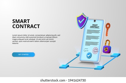 Digital smart contract for electronic sign document agreement security, finance, legal corporate. digital phone security with shield and padlock security protection with white background