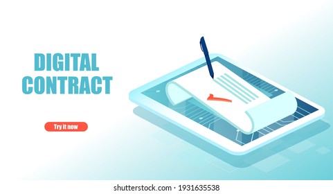 Digital smart contract and electronic signature technology concept 