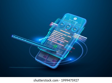 Digital smart contract, isometric icon concept of electronic signature, blockchain technology crypto. Online e-contract document. Can use for web banner. Vector illustration