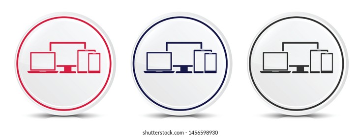 Digital smart devices icon crystal flat round button set illustration design isolated on white background