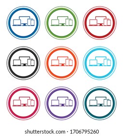 Dispositivos inteligentes digitales icono botones redondos planos conjunto ilustración diseño aislado en fondo blanco