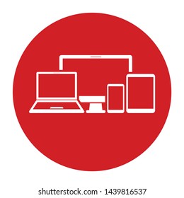 Digital smart devices icon vector isolated on flat red round button illustration