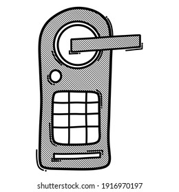 Icono vectorial del doodle de cerradura de puerta inteligente digital. Línea dibujada a mano en la ilustración del esbozo de dibujo.