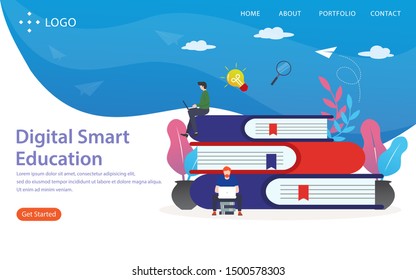 digital smart education vector illustration concept, can use for, landing page, template, ui, web, mobile app, poster, banner, flyer