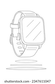 Digital Smart Hand muñeca reloj de pulsera Diseño cuadrado dibujo ilustración vectorial editable boceto de un reloj inteligente sobre un fondo blanco, ilustración vectorial