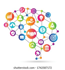 Digital smart mesh grid brainstorm business idea. human brainstorm flat style. creative think system concept.  isolated on white background. vector illustration modern in flat design.