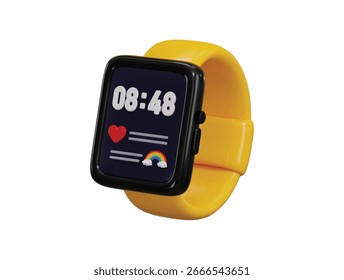 Digital smart watch icon 3d render conceito de rastreamento de aptidão, batimento cardíaco e dados desportivos, equilíbrio hídrico, exercício de ginástica, cartão de crédito, localização e água ícone relatório ícone ilustração vetorial