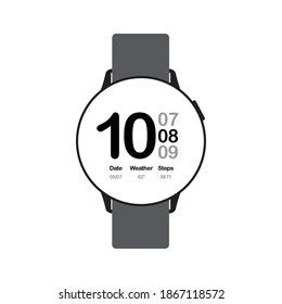 digital smart watch with light black strap isolate on white background, vector illustration