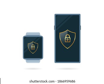 A digital smart watch and smart phone. Isolated Vector Illustration