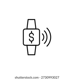 Digital Smartwatch Contactless Payment Outline Icon With Dollar Symbol Wireless