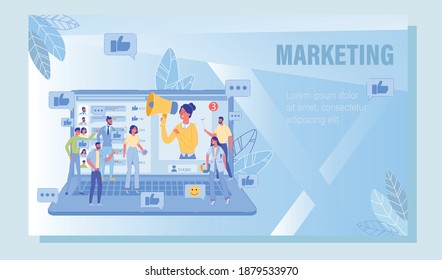 Digital Social Media Advertising Marketing Guide. Woman Manager Attracting Customer Subscriber via Competent Promoting Campaign. Advertisement in Network. Promotion Poster. Vector Illustration