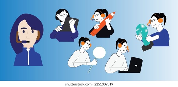 Ilustraciones de la Red Social Digital. Colección de diferentes escenas y situaciones.  estilo vectorial y de dibujos animados.